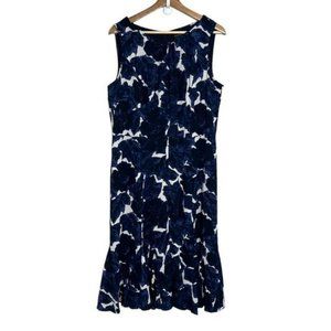 Talbots Womens Size 14 Blue Floral Sleeveless Sheath Dress Flounce Hem